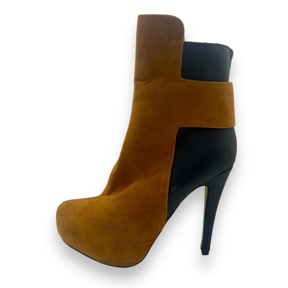 Just Fabulous Faux-Suede Camel & Black 4" Stiletto Heel Boots Size 6.6 - Picture 6 of 10